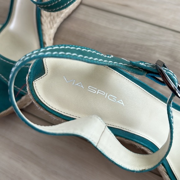 EUC Via Spiga Brand Ankle Clasp Chunky Wedge Heel Sandals Size 11 Women’s Used - Picture 6 of 13